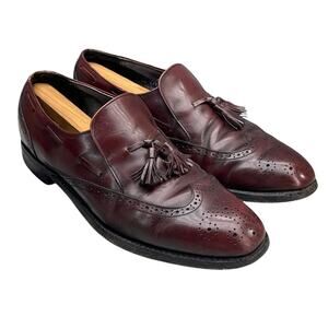 Vintage Burgundy Maroon All Leather Slip On Tassel Dress Loafer Men 10.5